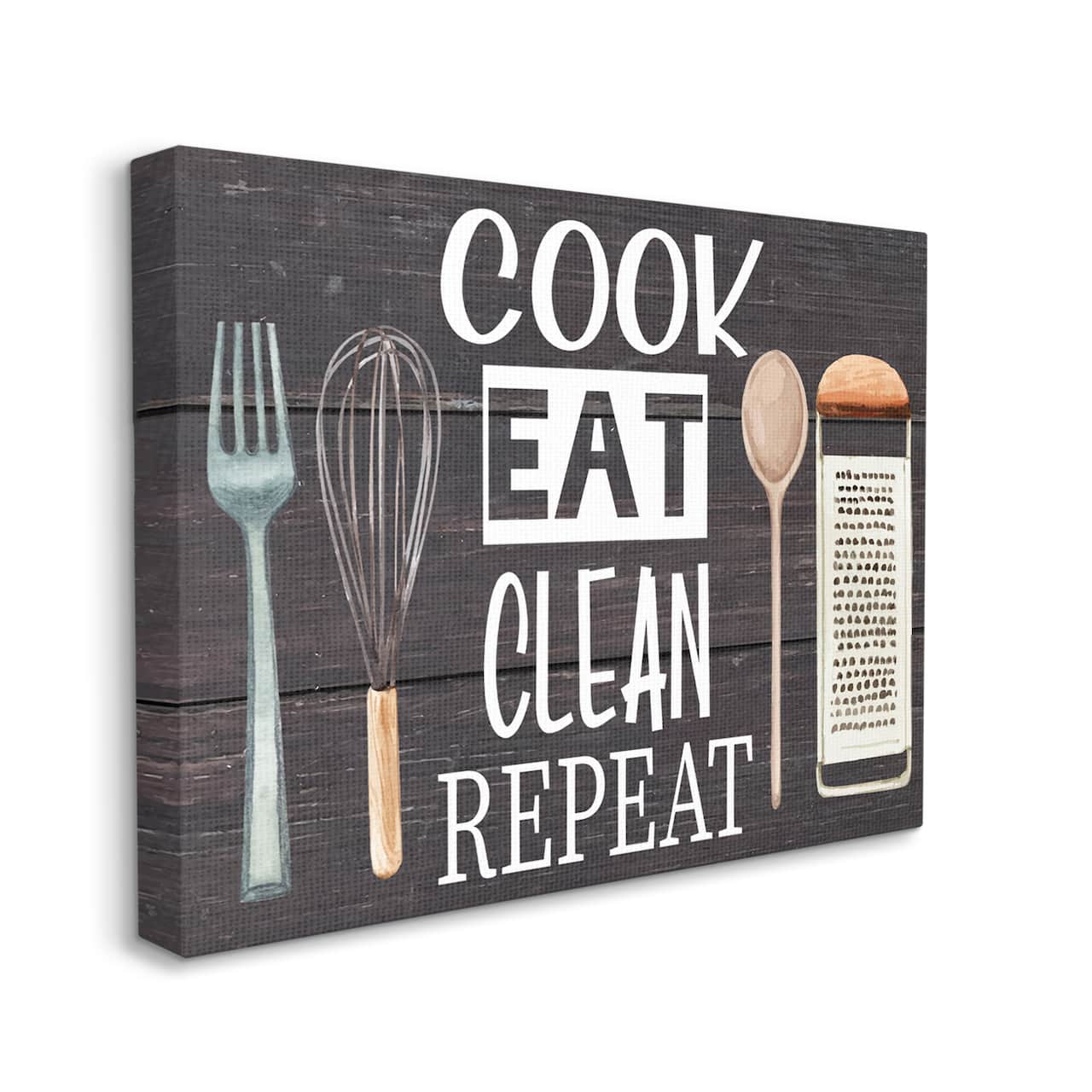 Stupell Industries Cook Eat Clean Humorous Quote Rustic Kitchenware Canvas Wall Art